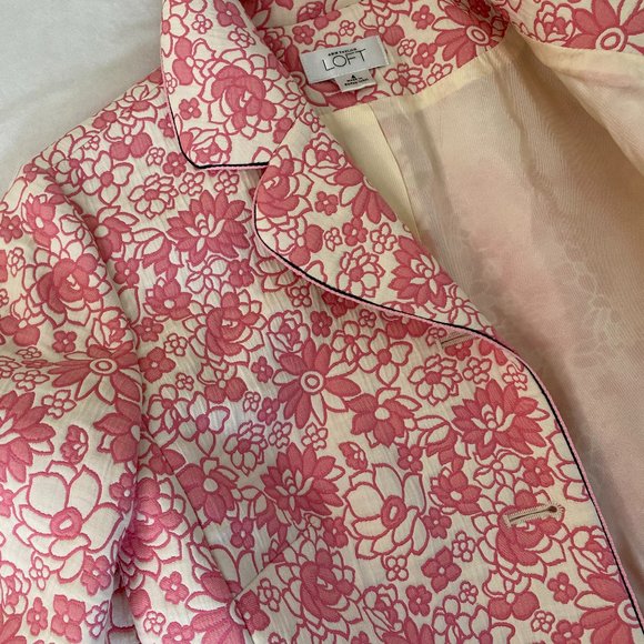 Ann Taylor Loft Pink Retro Flower Print Blazer Jacket size 4 - Picture 11 of 15